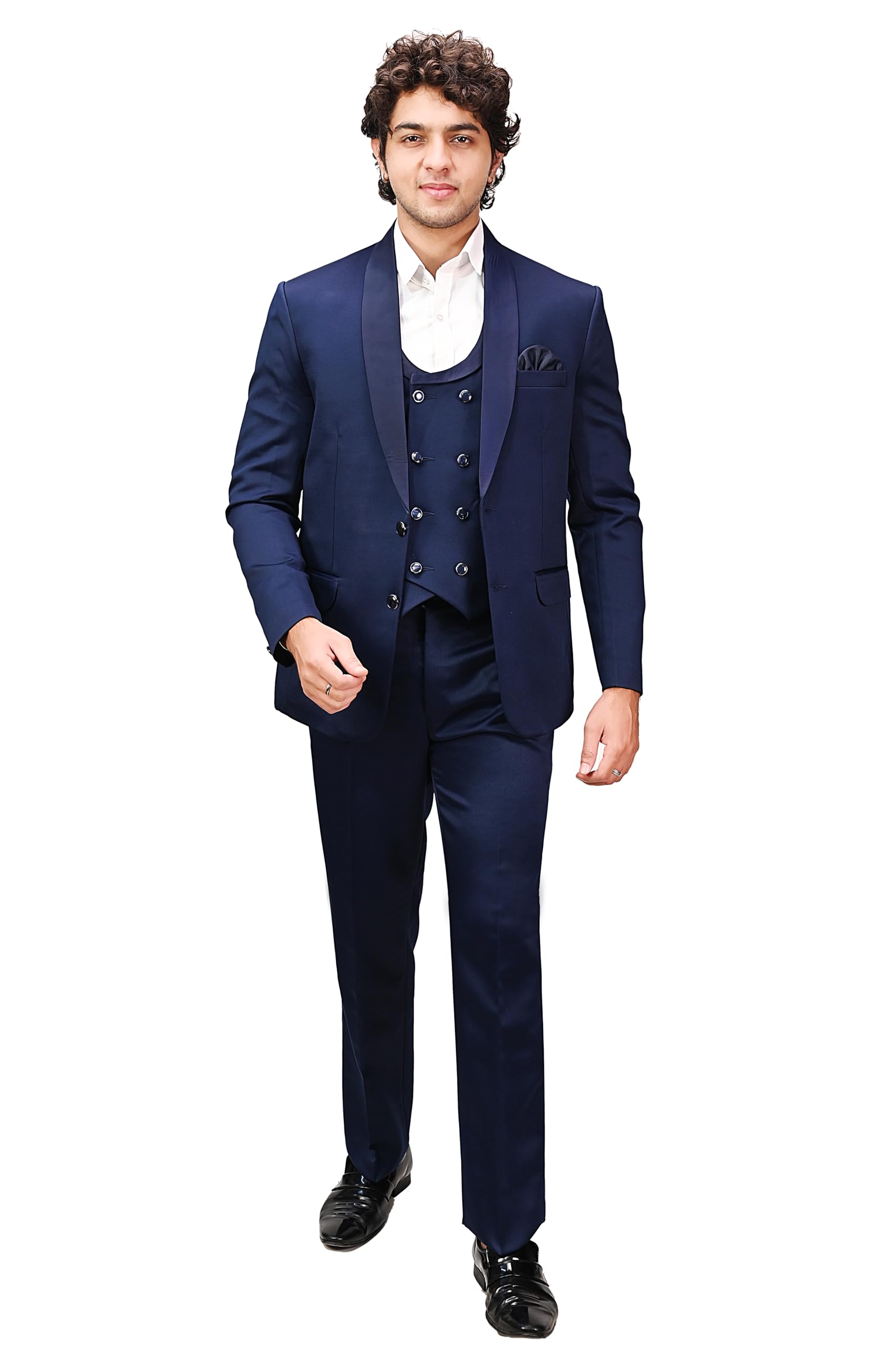 Royal Rich Men's Regular Fit Three Piece Suit, Coat Pant Set with Waist Coat