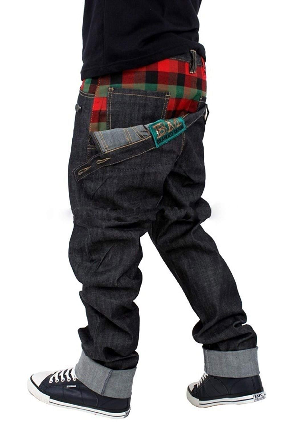 Front to Back Red Tartan Straight Fit Jeans