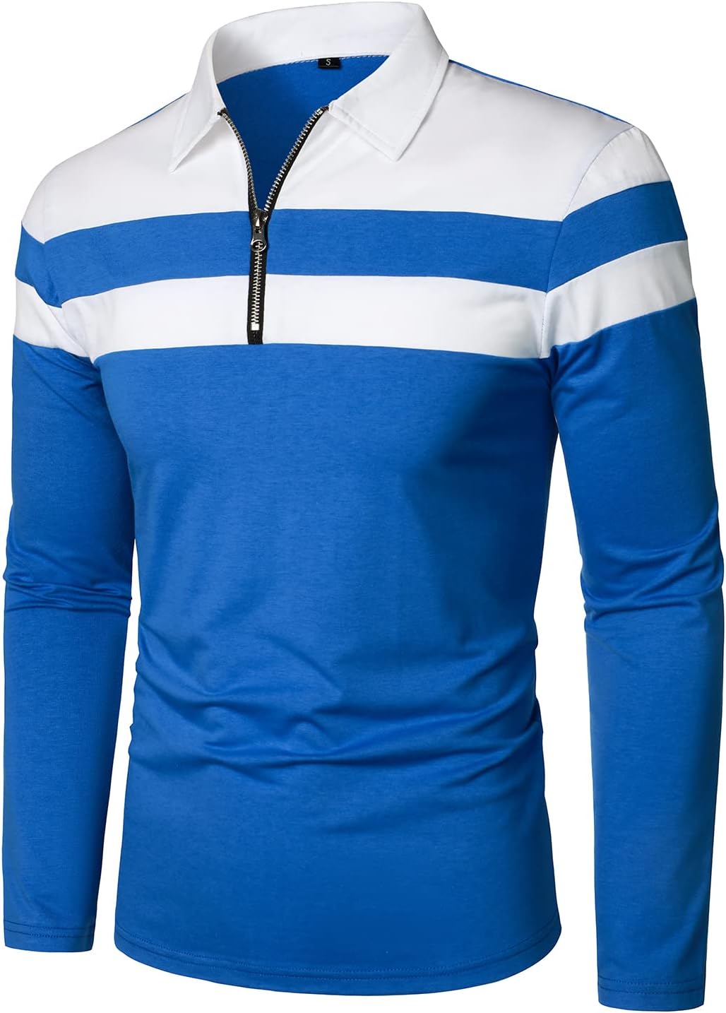 HOOD CREW Men’s Long Sleeve Polo Shirt Casual Slim Fit Shirts Contrast Color Patchwork T Shirts Cotton Tops - Image 3