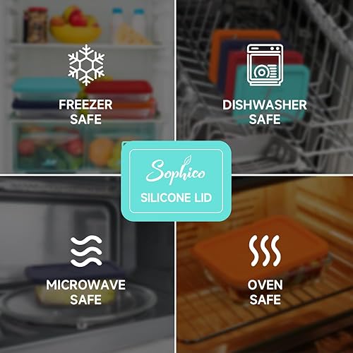 Miniatura 5 de Sophico Tapa rectangular de almacenamiento de silicona para 3 tazas de repuesto para cuencos de vidrio Pyrex 7210-PC, recipiente no incluido