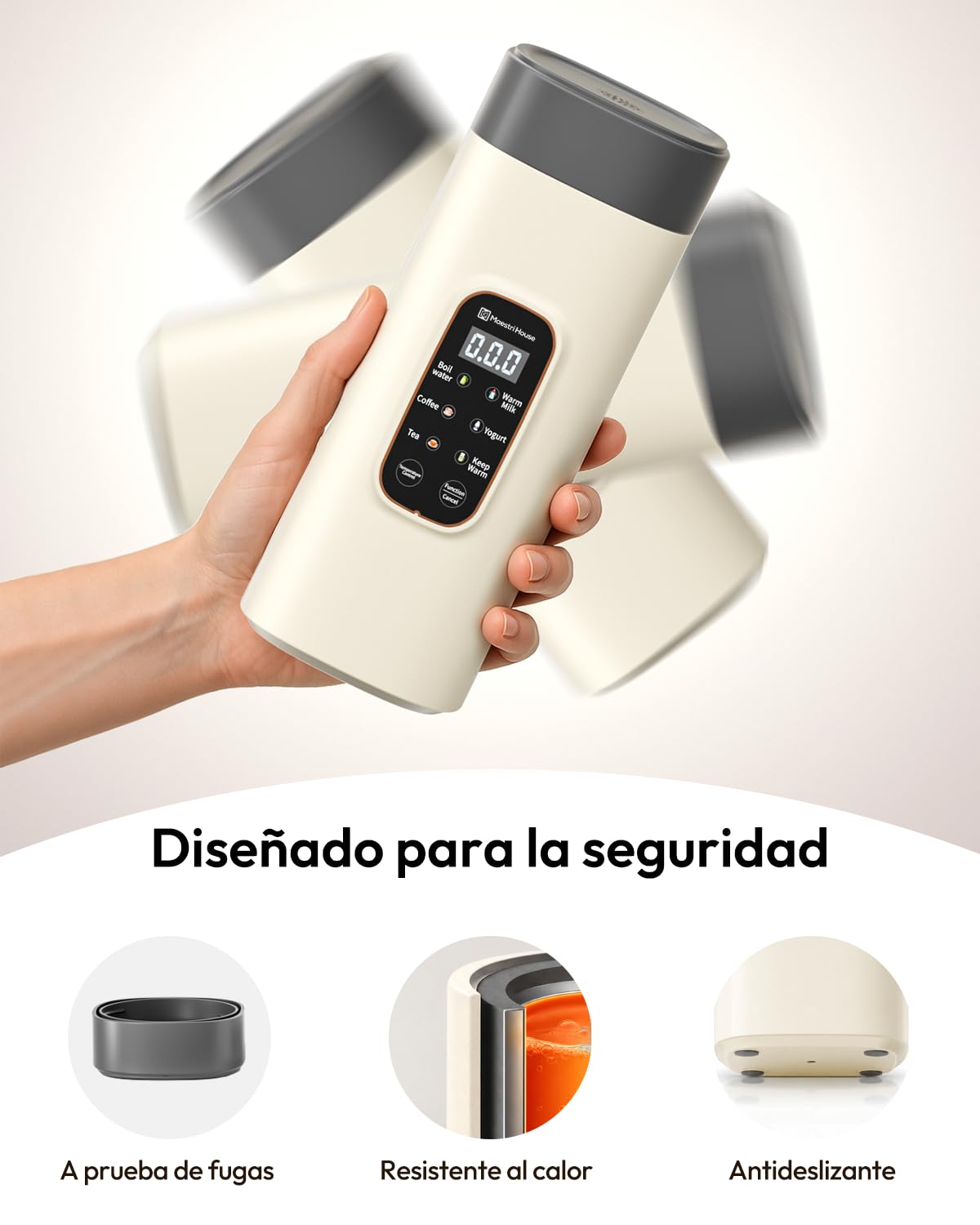 Maestri House Hervidor Eléctrico Portátil 550 ml, 6 Niveles de Temperatura, 400 W de Calentamiento Rápido, Acero Inoxidable 304, Antifugas, Ideal para Viajes, Hoteles, Oficina, Té y Café.