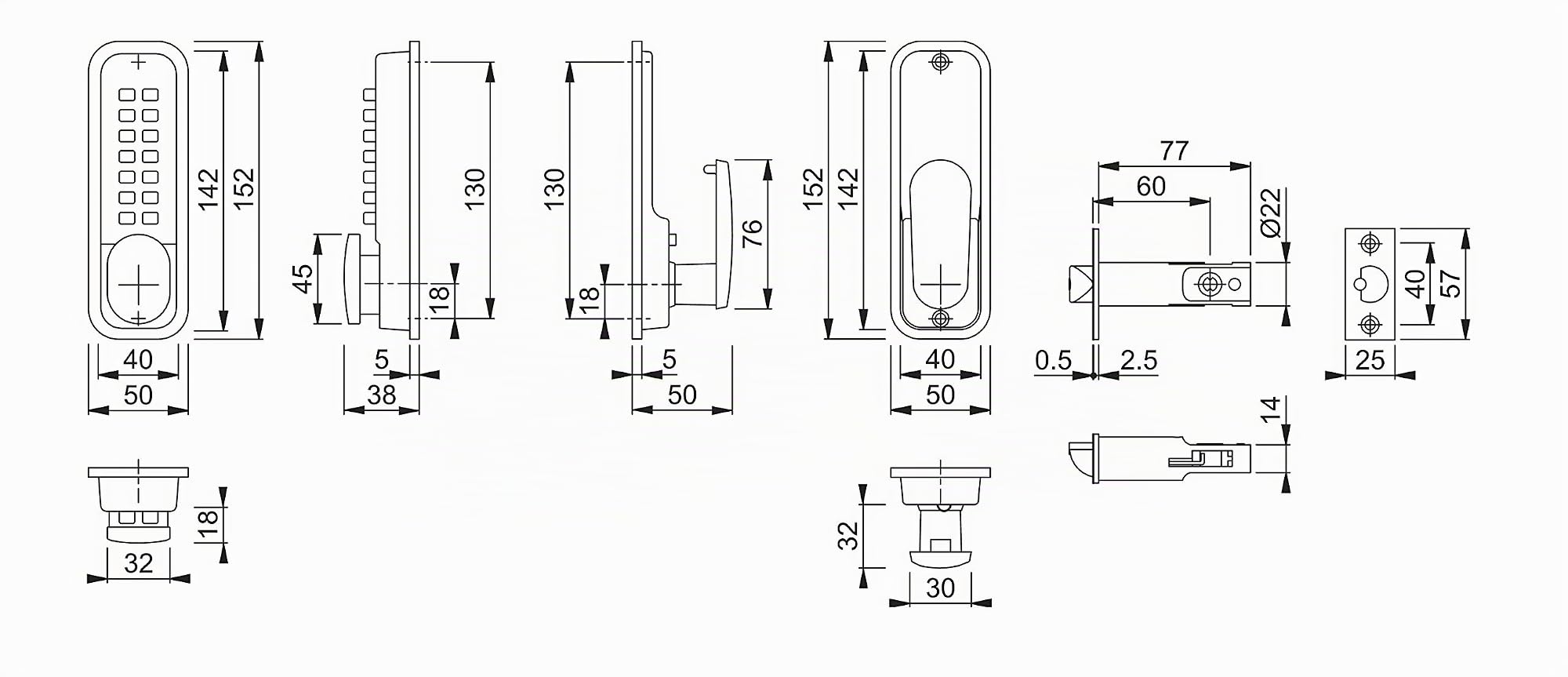 HOPPE 87128205 Arrone AR/D-195mc Digital Push Button Verrouillage de Porte Key Pad – Argent