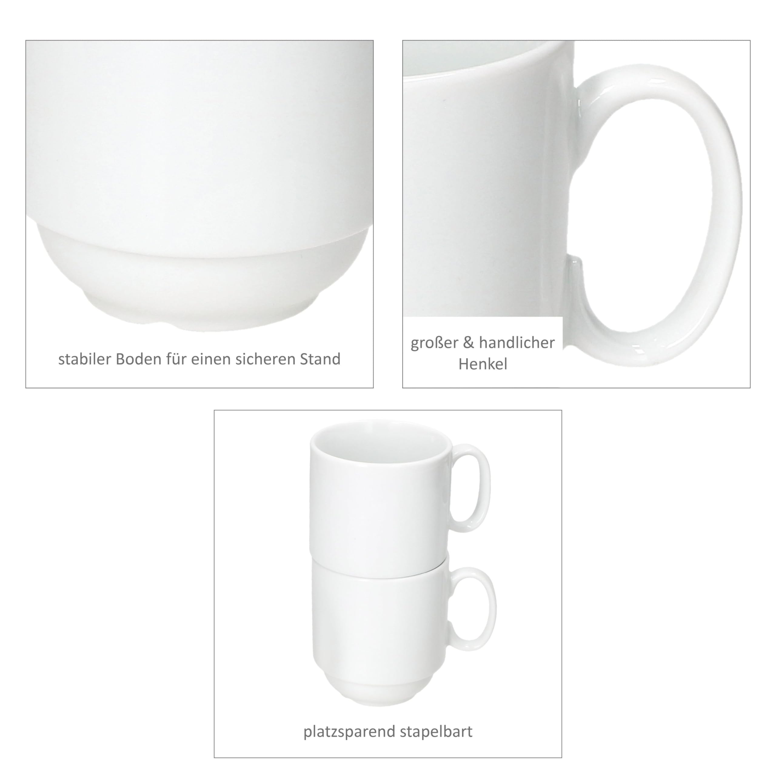MamboCat Tommy Set 6 tazze da caffè 220 ml porcellana bianca impilabili