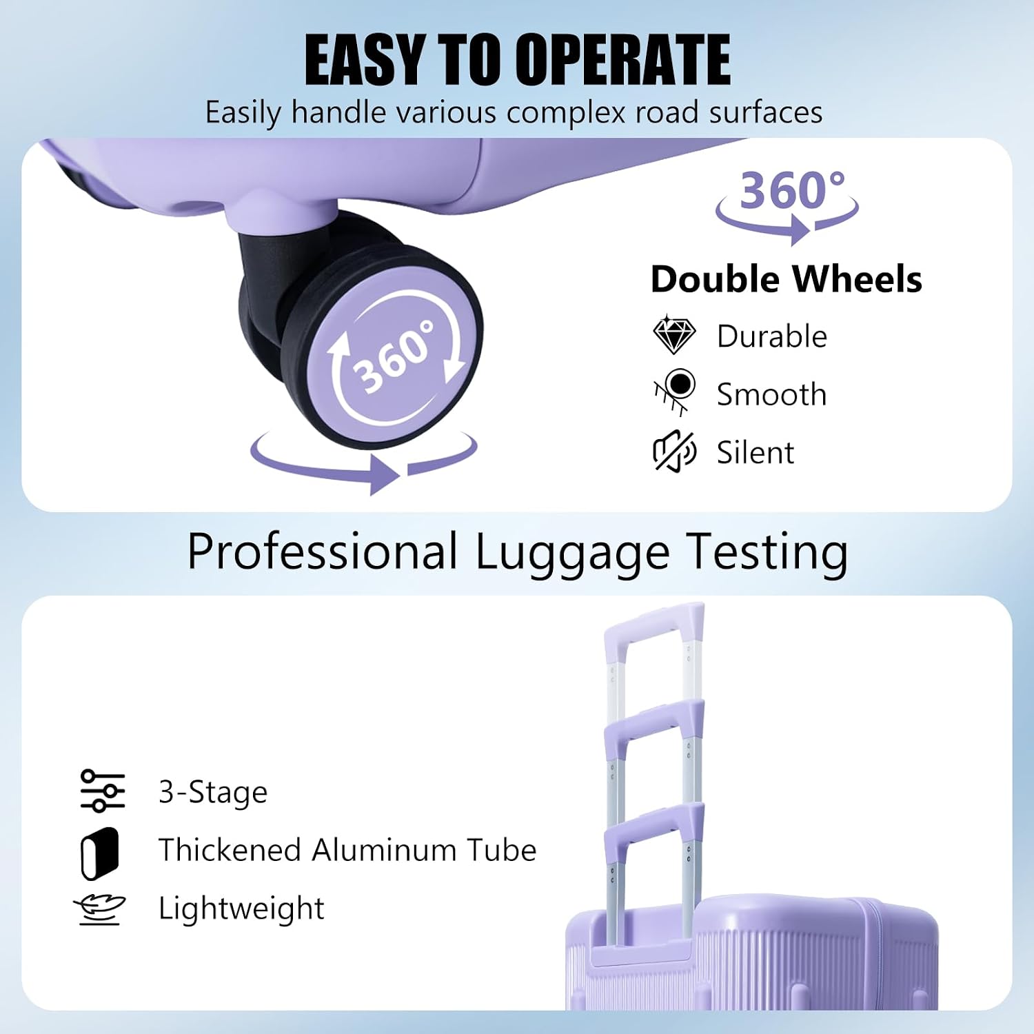 Large capacity Luggage Sets 2 Piece, Checked Luggage with Cup Holder, Polycarbonate Hard Case luggage with Spinner Wheels,TSA Lock, Lightweight Durable Travel Suitcase for Men Women Purple