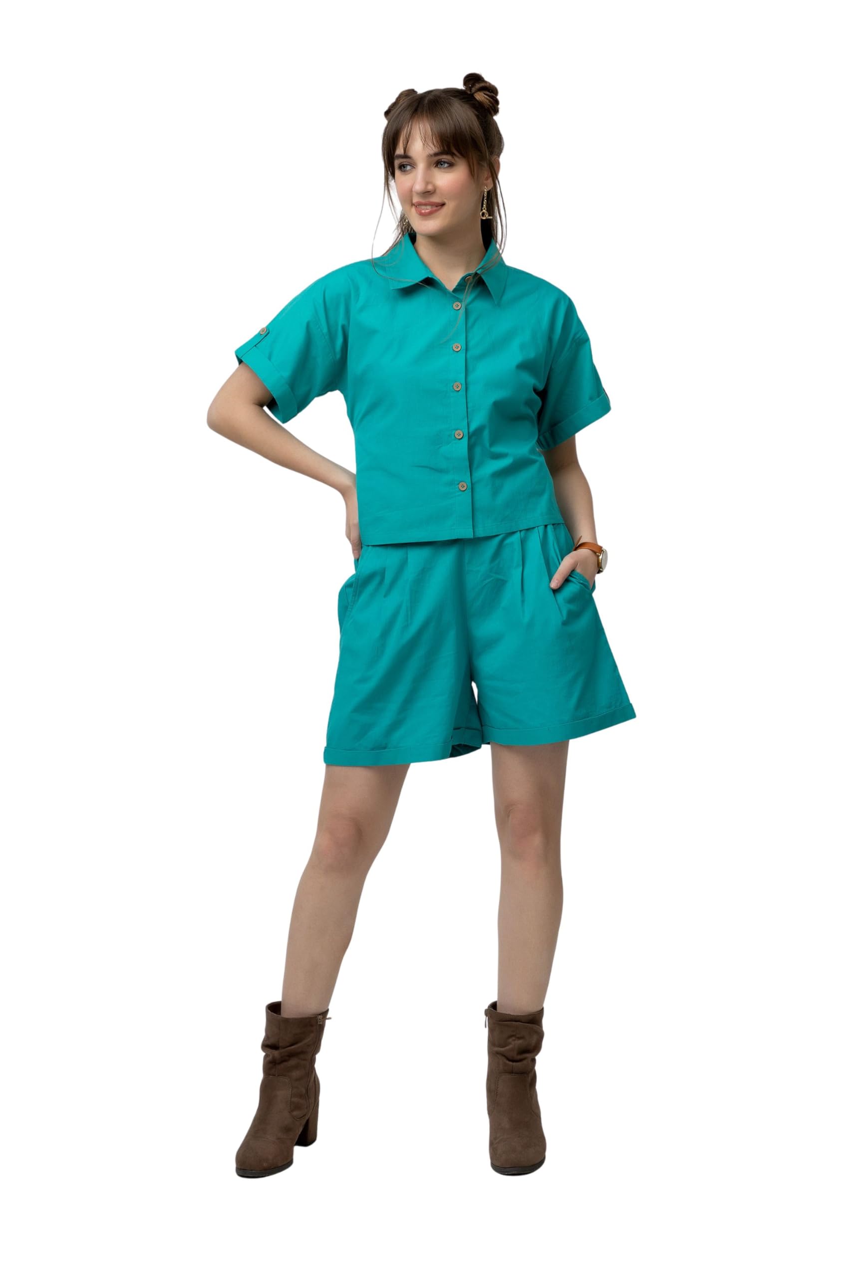 7ounce Women's Cotton Co-Ord Set - Shirt & Shorts with Back Tie-Up Detail-picture-17