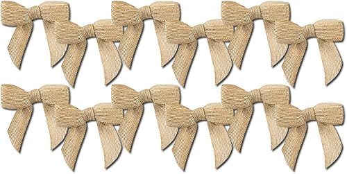 Miniatura 5 de Lazos de arpillera de yute beige preatados, 3 pulgadas de ancho, juego de 12, pequeñas cintas rústicas de Navidad para regalos, día de San Valentín,