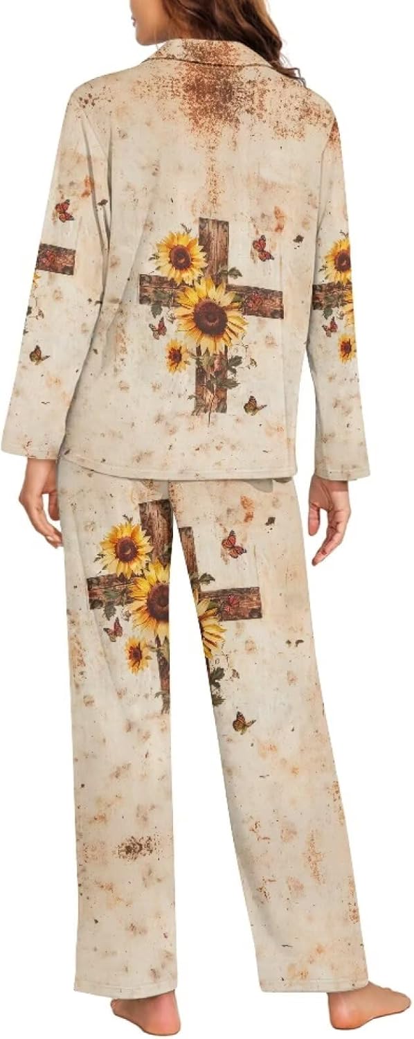 Funnydude Cute Print Pajamas for Women Set Fall Long Sleeve Pajamas Button down Pjs for PJs Party