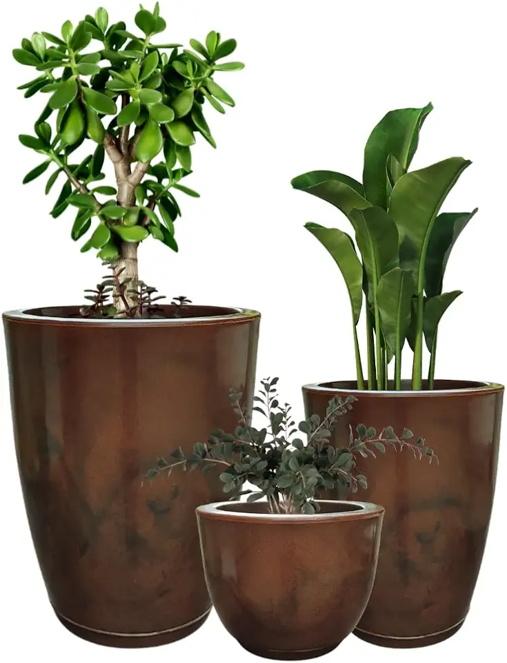 KIt 3 Vasos para Plantas Decorativo Luxo Efeito Marmorizado cor Marrom
