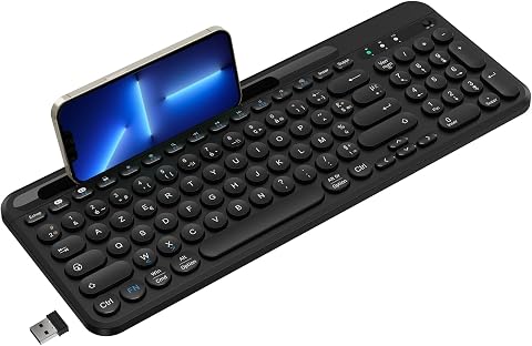 cimetech Clavier sans Fil, Clavier Bluetooth 5.1 AZERTY avec USB 2.4G de Double Mode avec Pavé Numéruque et Support, pour Windows 11/10/9/8/7, MacOS, Macbook/Ordinateur Portable/Tablette - Noir