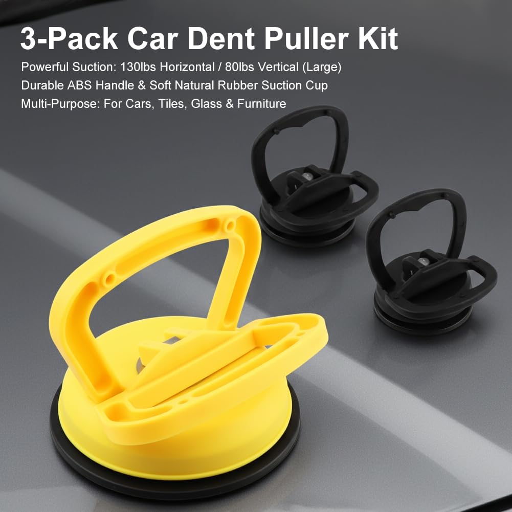 3 Pack Car Dent Puller, ABS Removal Suction Cup Dent Puller with Gloves, Powerful Suction Car Repair Remover Tool for Cars, Glass & Furniture