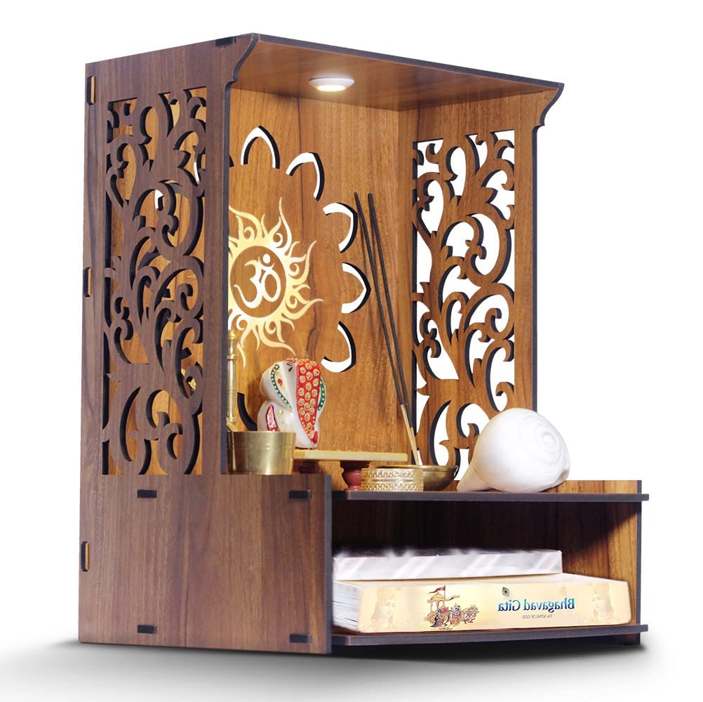 Pooja tempio in legno per la casa Pooja Mandir per casa e ufficio Puja Mandir Diwali regalo Iten articolo religioso (H- 15,5, L- 11,5, W-28 pollici)