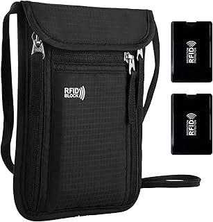 Portadocumentos de Viagem de Pescoço com Bloqueio RFID, Carteira de Pescoço para Passaporte Impermeável, Portadocumentos de Viagem com Correia, Bolsa Pendente para Documentos e Dinheiro Homens