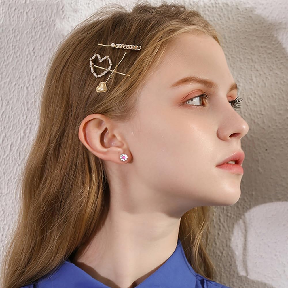 20G Daisy Flower Screw Flat Back Small Stud Earrings for Women Stainless Steel Pink White Enamel Lucky Flower Cartilage Piercing Studs Jewelry Gift - Image 6