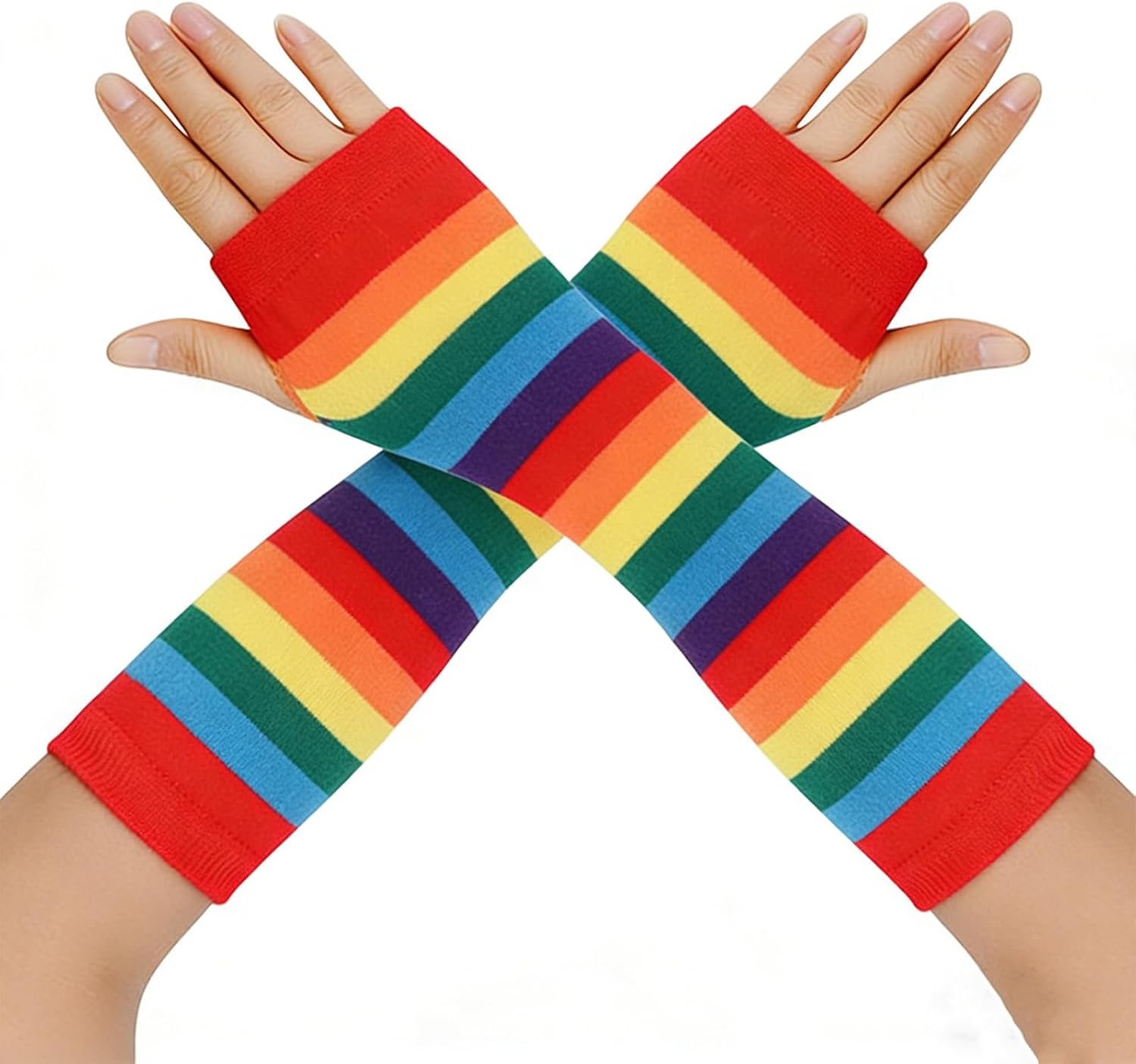 Rainbow Striped Over Knee Thigh High Socks Pride Fingerless Gloves Set Arm Legs Warmers for Women Party Accessories