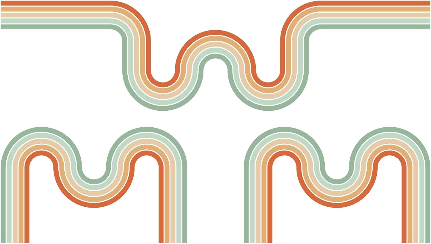 Vintage Classic Retro Colorful Rainbow Tracks Vinyl Kids Bedroom Wall Decoration Home Living Room 20" x 34" Groovy Stripes Pattern Removable Multicolored Wall Decal Sticker