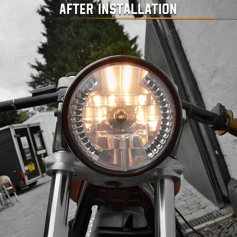 Moto Faro Fanale Lampadina Rotonda Universale per Fari Moto HeadLam 35W H4 da 7 Pollici con Staffa Nera per Indicatori di Direzione A LED A 9 Fili