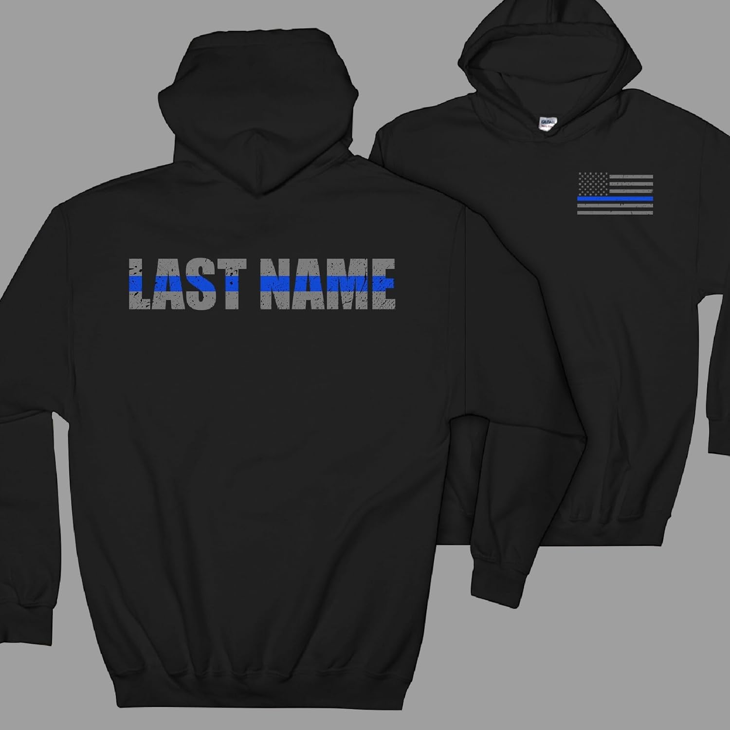 Custom Thin Blue Line USA Policeman Hoodie Personalized Police Officer Sweatshirt with Name & Badge Number Retirement Gift