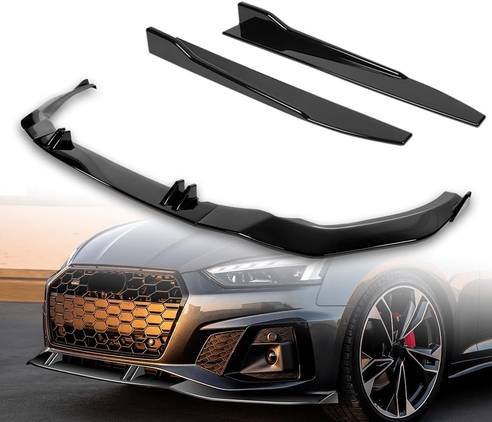 5pcs Combo Front Bumper Body Kit Lip + Side Skirt Extensions Diffuser Compatible with 2020-2022 Audi A5 S5 Sportback 2021 (Painted Black)