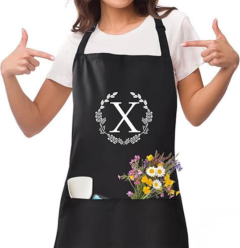 Vista 10 de NOBONDO Delantal personalizado con bolsillos, delantal con iniciales y lazos ajustables para el cuello y la cintura, regalo personalizado