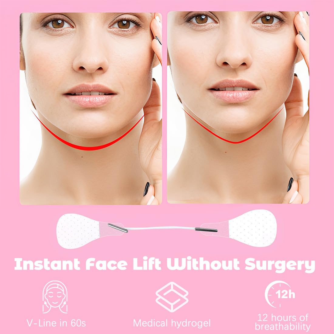 Face Lift Tape 80 Piezas Lifting Facial Parche Lifting Cuello Ojos Y Barbilla Cinta De Estiramiento Facial Banda De Estiramiento Facial En Forma De V Para La Mujer Anti-Envejecimiento