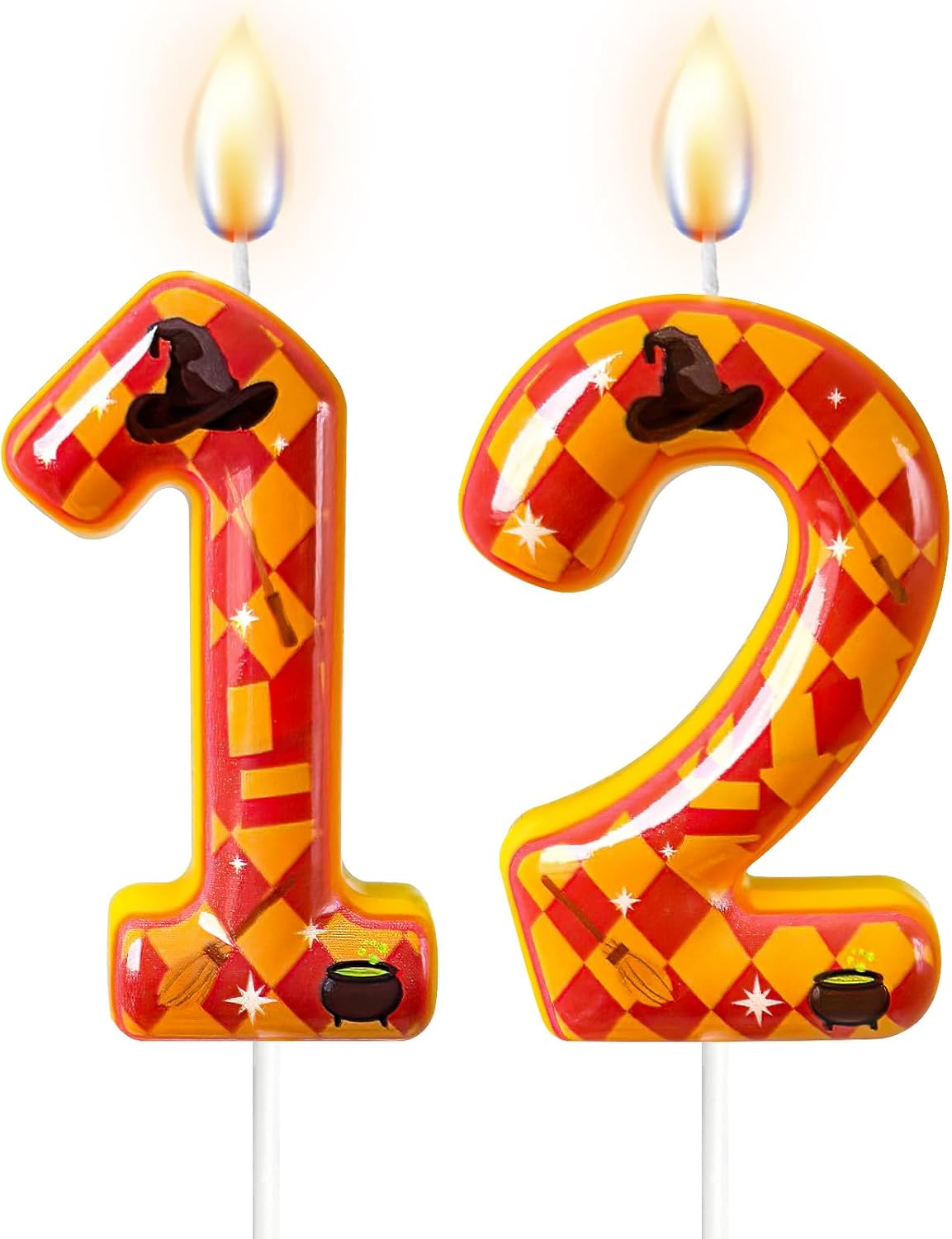 Magic Checkered Number Candle, Wizard Hat Cauldron Cake Decor for Mystical Birth Gathering (Colorful, 12)