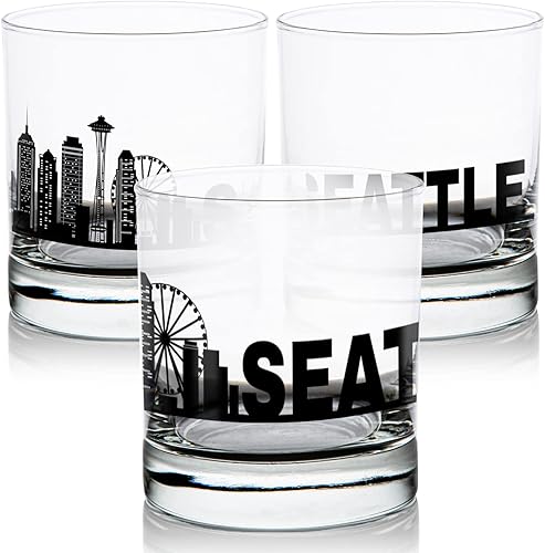 Miniatura 2 de Toasted Tales Seattle Skyline Whiskey Glass  Seattle Glass Cityscapes  11 onzas de vidrio de rocas antiguas diseño urbano de ciudad para los amantes