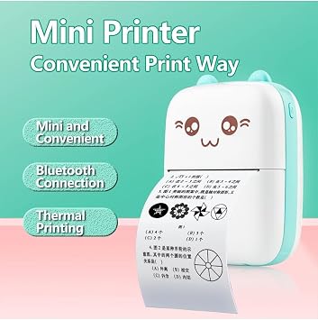 Ticimark Mini Termal Yazıcı, Taşınabilir, BT Bağlantı, Mürekkepsiz, 200 DPI, mavi