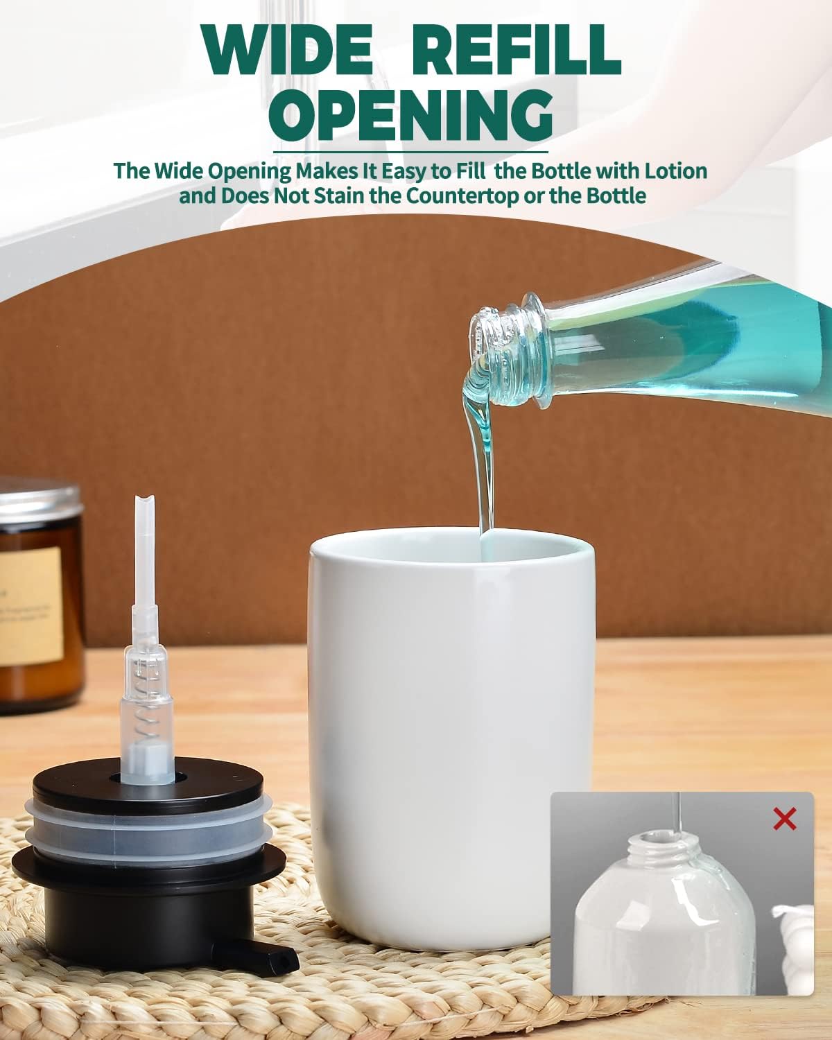 BosilunLlife Lotion Pump Dispenser - Bathroom Soap Dispenser White Kitchen Dish Soap Ceramic Small Liquid Soap Dispenser for Bathroom Lotion Hand Pump Dispenser - Image 3