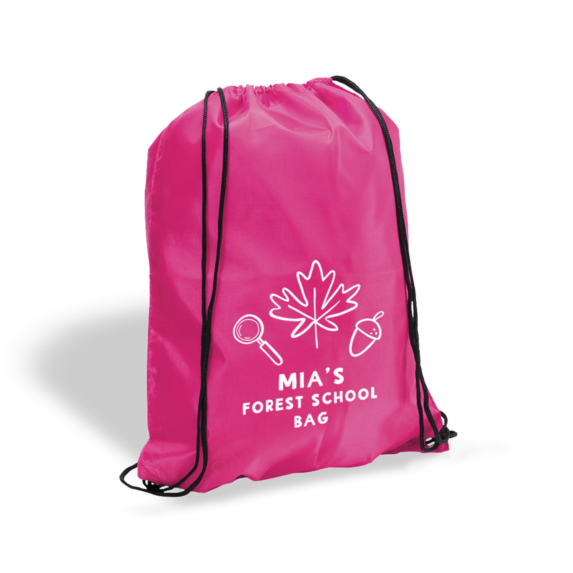 eBuyGB Personalised Forest School Bag, Custom Kids Drawstring Rucksack, PE Kit Bag with Name, Children’s Outdoor Activity Club Backpack (Pink)