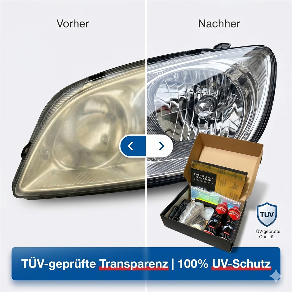 Profi-Scheinwerfer-Aufbereitungsset - Komplettset zur Scheinwerfer-Restaurierung mit 2×800ml Polymer-Beschichtung, Zerstäuberbecher & Dual-Netzteil (12V/220V) - Scheinwerfer Bedampfung Kit