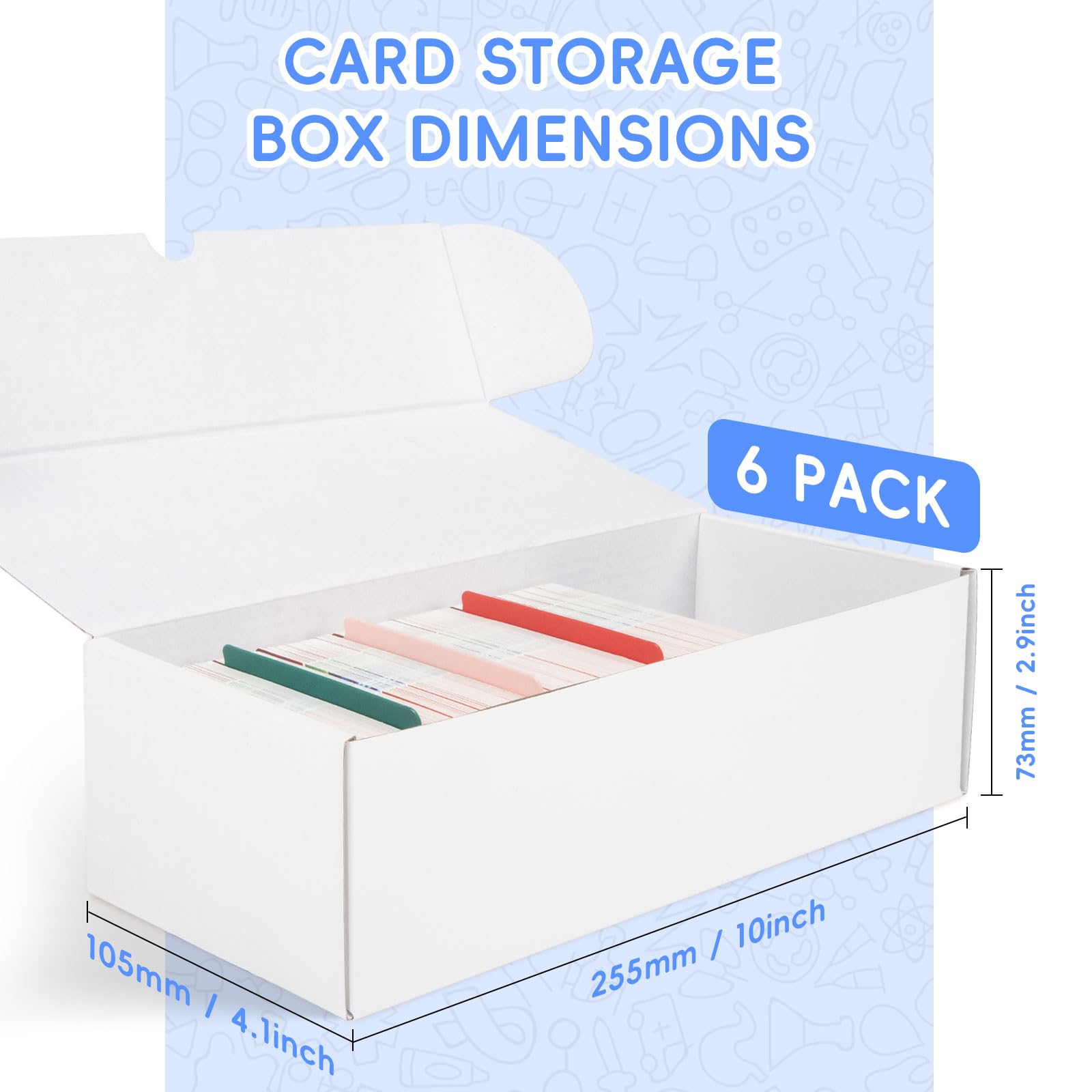 Scatole portaoggetti per carte, confezione da 6, 3600 pezzi, scatole di cartone per carte sportive, giochi da collezione e carte collezionabili, scatola per collezionisti di carte, 3 pennarelli