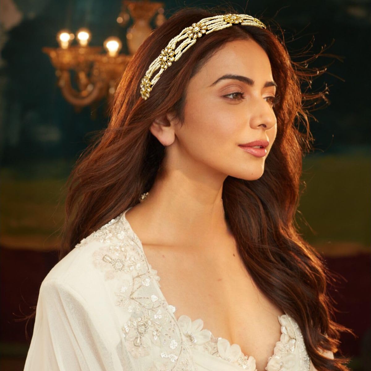 AccessHer Gold-Tone Traditional Matha-Patti/Sheeshpati/Sheeshphool With Floral Crafted White Kundan And Beaded Pearl studded Detailings For Women And Girls