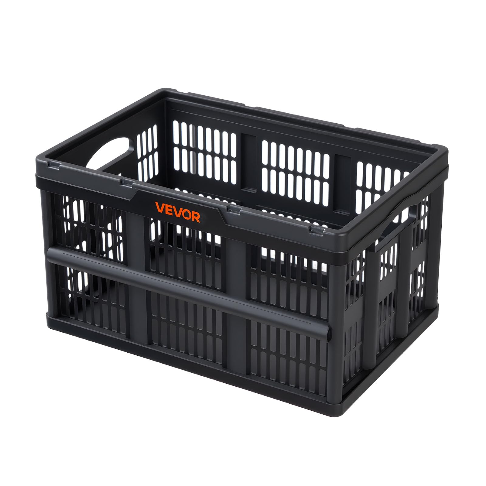 VEVOR Caisse Plastique Pliable 45 L Lot de 3, Cagette Pliable avec Poignées, Charge Max. 15 kg par Caisse, Bac de Rangement Empilable pour Maison, Camping, Voiture et Courses, Organisateur de Coffre