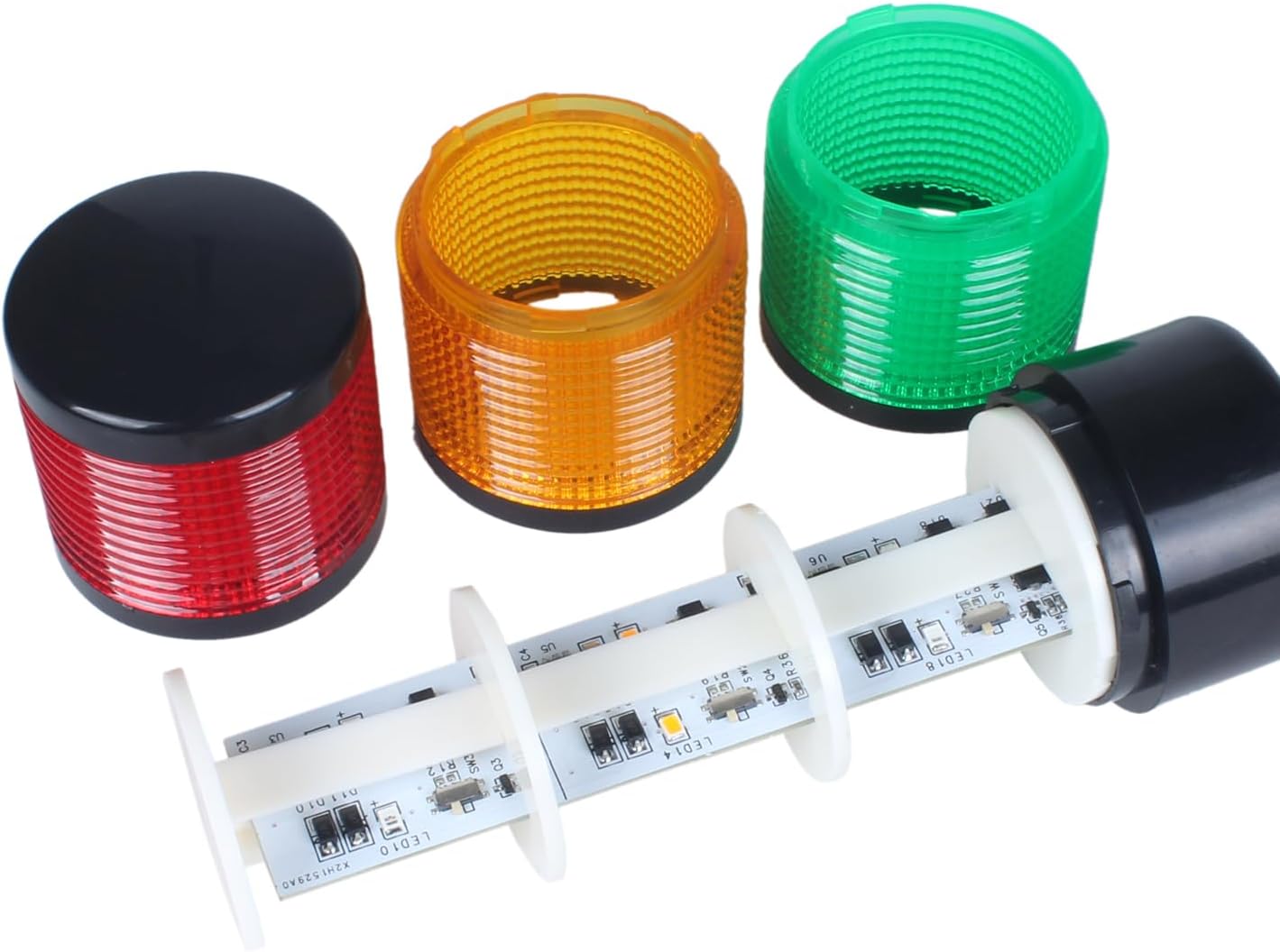 Led Signal Tower Stack Lights, Industrial Signal Warning Lights, Column Tower Lamp with Rotatable Base, Steady/Flashing Switchable, 110V 220V AC(3-Layer, with Buzzer) Black