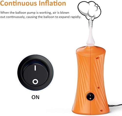 Miniatura 4 de Bomba eléctrica de globo de aire, bomba de globo de animales largos portátil, máquina sopladora eléctrica azulnaranjarosa 110-120V 30W inflador