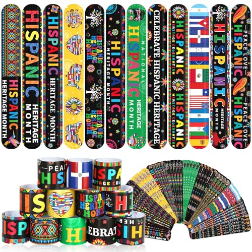 JUNEBRUSHS 56Pcs Hispanic Heritage Month Slap Bracelets Bulk