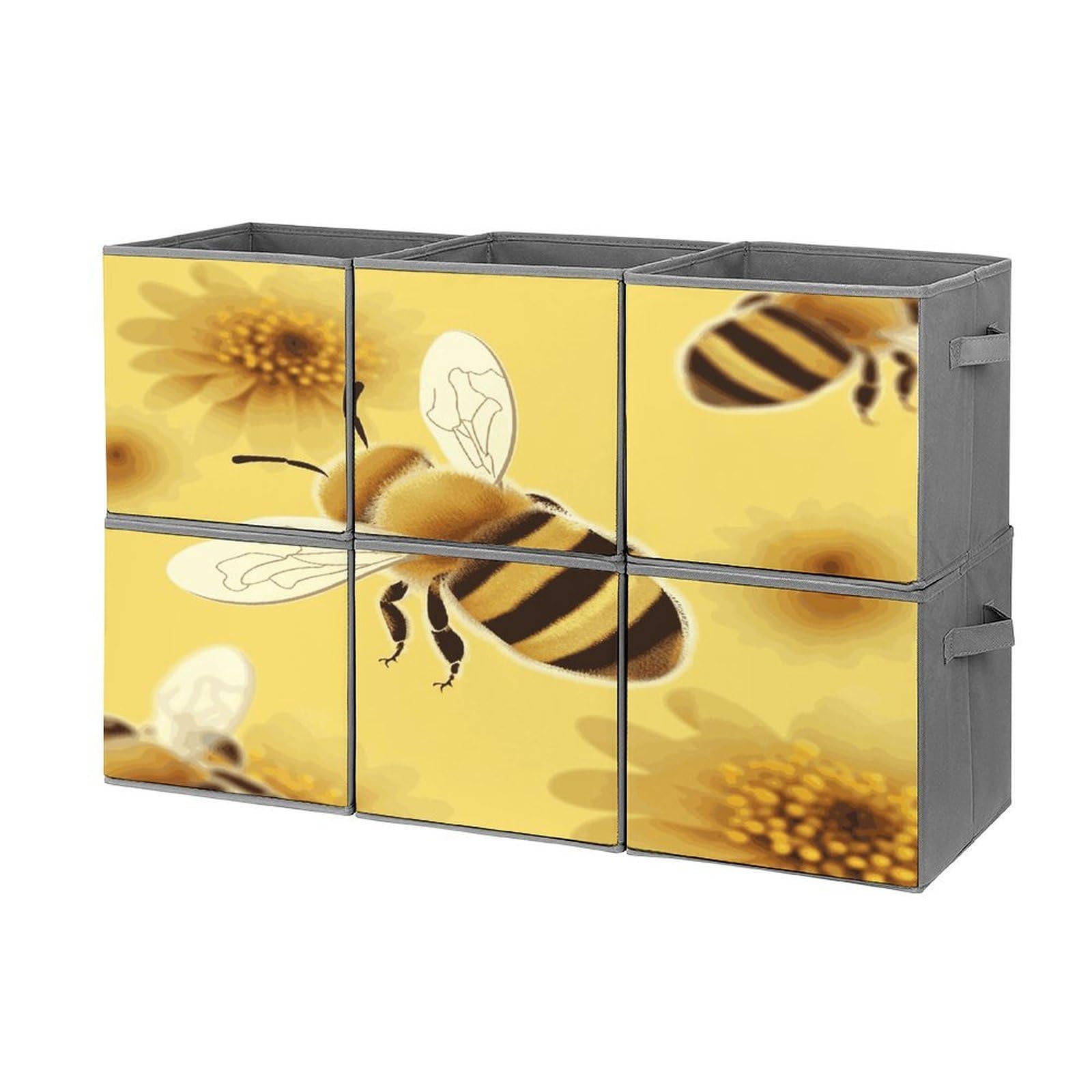 Btcowzrv Style Honey Bee2 Storage Cubes, 6 Pack Oxford Fabric Foldable Collapsible Bins With Handles, Cubby Storage Baskets Boxes For Closet Shelves Office Organization