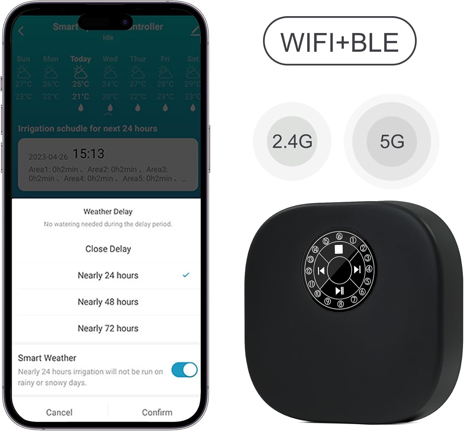 WiFi Smart Sprinkler Controller, Tuya Remote Control Smart Irrigation Controller, Automatic Programmable Water Sprinkler Timer for Garden Lawn Hose Support 2.4G & 5G Max 16 Zones