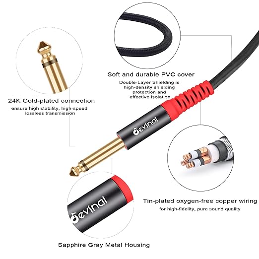 Cable Adaptador Y 1/4" TRS Hembra a 2 TS Macho 1 ft Devinal miniatura 5