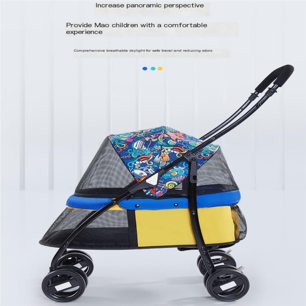 Pet Strollers Panoramic Perspective Lightweight Folding Pet Stroller Pet Stroller for Outdoor Play Cat and Dog Stroller Pet Stroller Medium(Yellow)