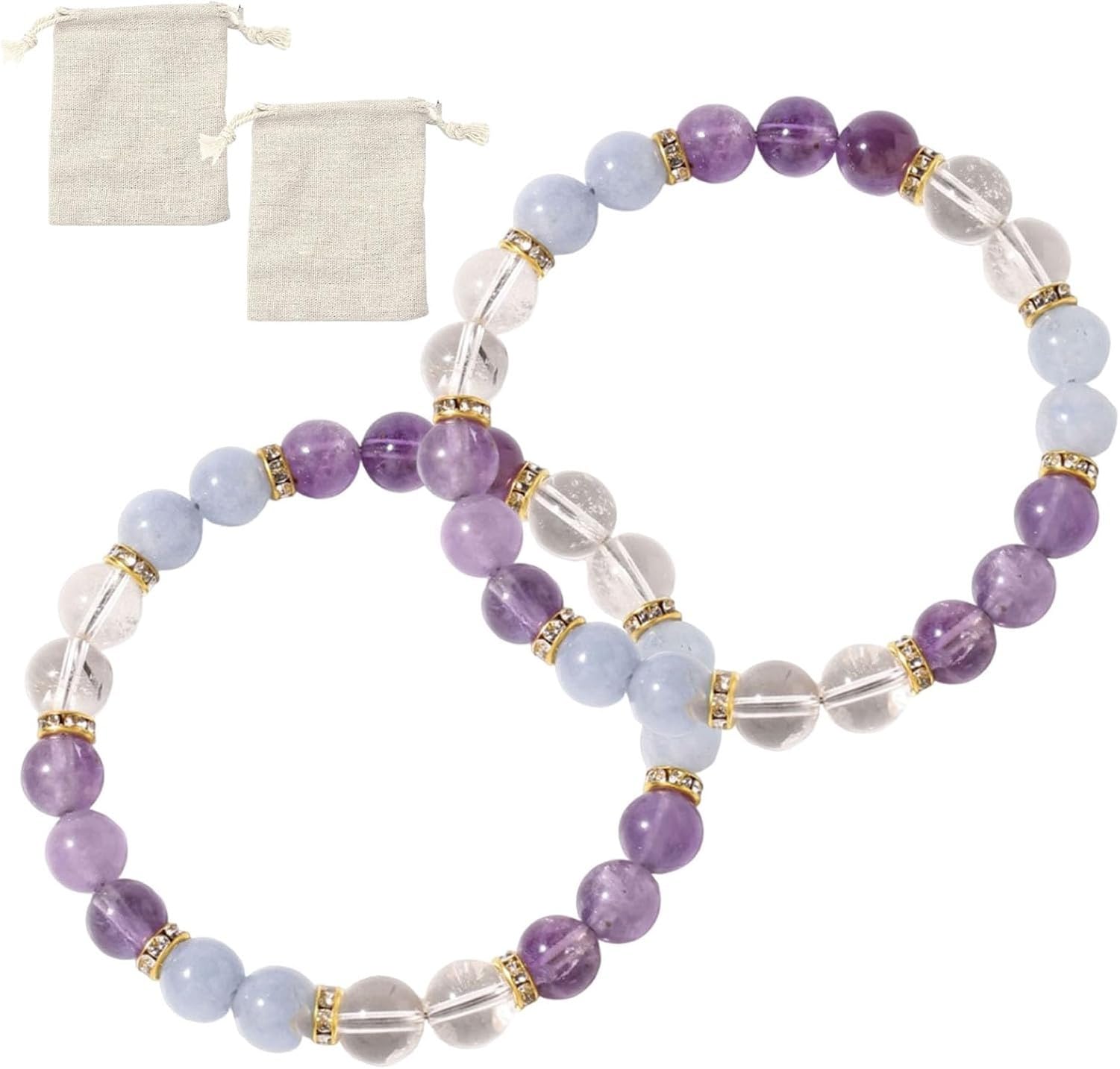 KGAIXN Sleep Aid Bracelet, Moonstone Stretch Bracelet with Amethyst, Rose Quartz for Women, Calming Mood Support Anxiety Relief, 2pcs