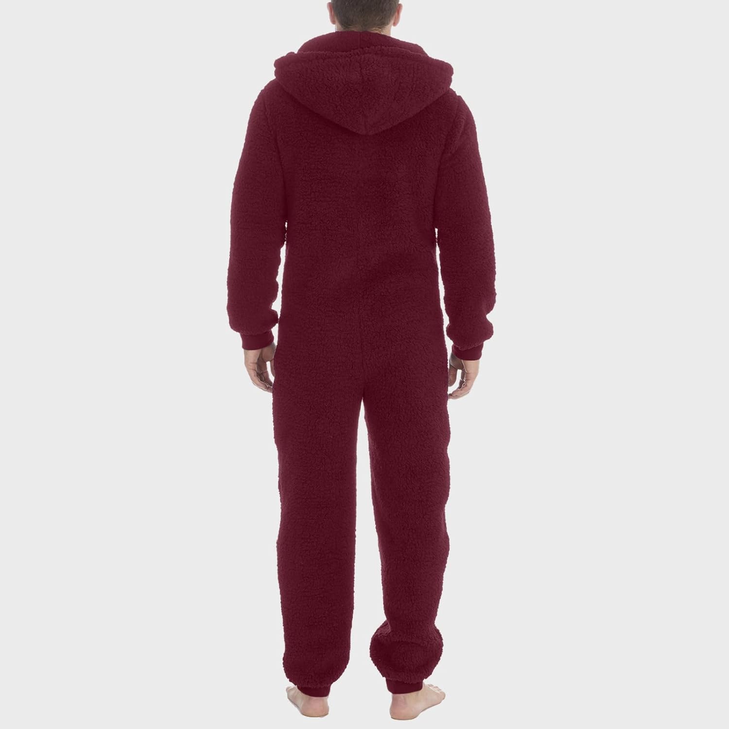 Mens Fuzzy Fleece Hooded Jumpsuits Plush Onesie Pajamas Long Sleeve Zip Up One Piece Rompers Sleepwear