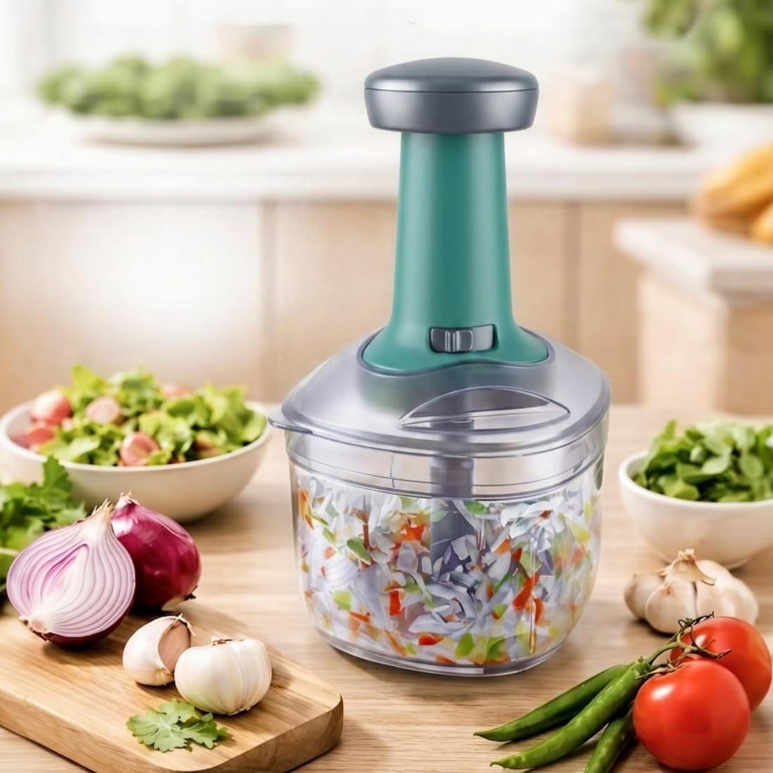 Baltra Push Press Chopper 750ml, Manual Hand Press Push Chopper with 3 Blades for Effortless Chopping Vegetables & Fruits kitchen chopper for vegetables (2 Years Warranty)-image-24