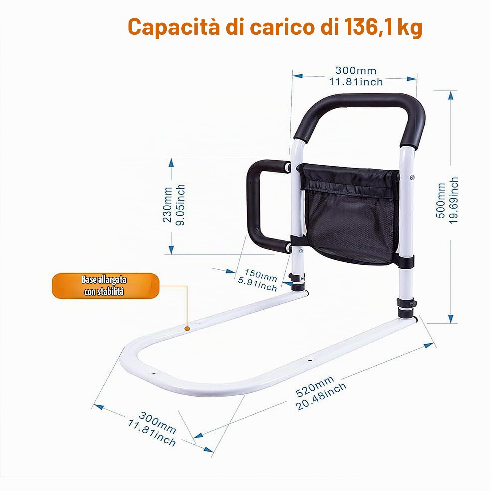 Sponda Letto Anziani, Sbarra Letto Anziani con Cinghia di Sicurezza e Borsa di Stoccaggio, per Adatta a tutti i tipi di letti