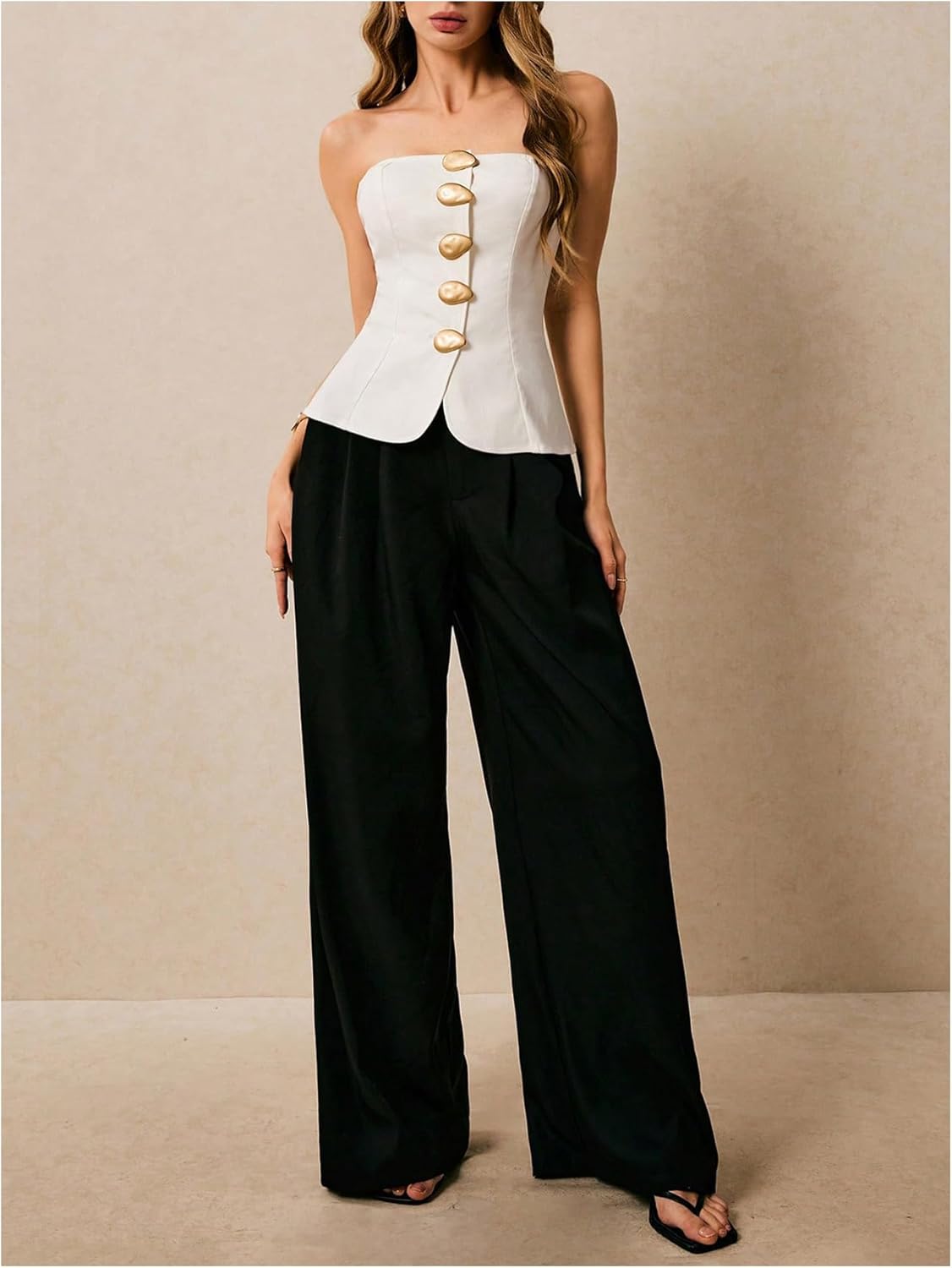 Floerns Women's Classy Metal Button Front Tube Tops Strapless Date Night Bandeau Top - Image 5