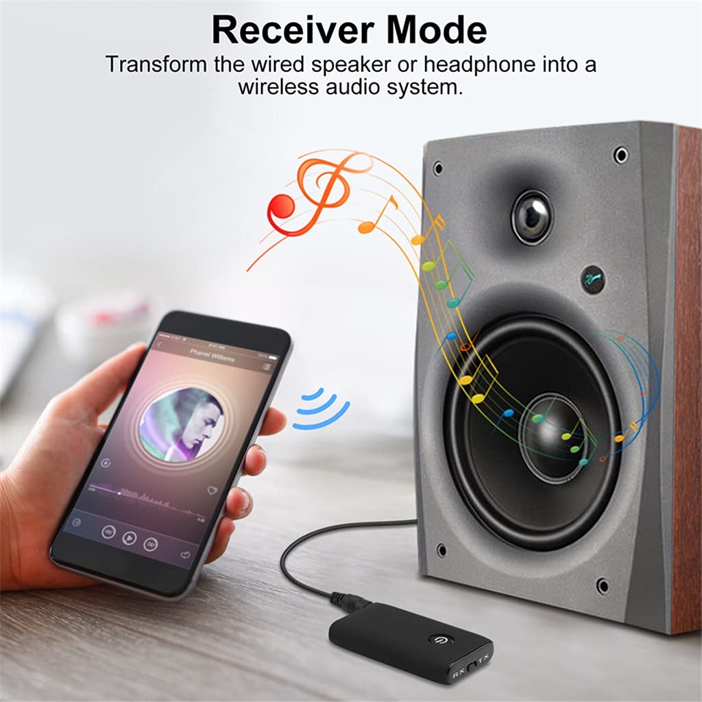 5.0 Ricevitore audio APTX 3,5 mm AUX 3.5 Jack adattatore Dongle per TV PC Car Headphone Speaker,One Color-With RCA Cable