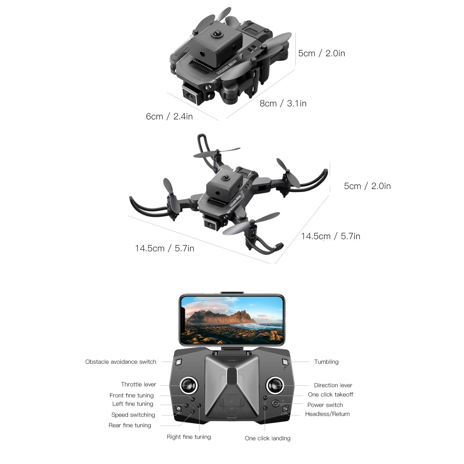 Mini Dron HD dla Dorosłych i Początkujących, Drony FPV z Utrzymywaniem Wysokości, Bezprzewodowy Składany Quadcopter, Uruchamianie Jednym Przyciskiem, Obracanie 3D
