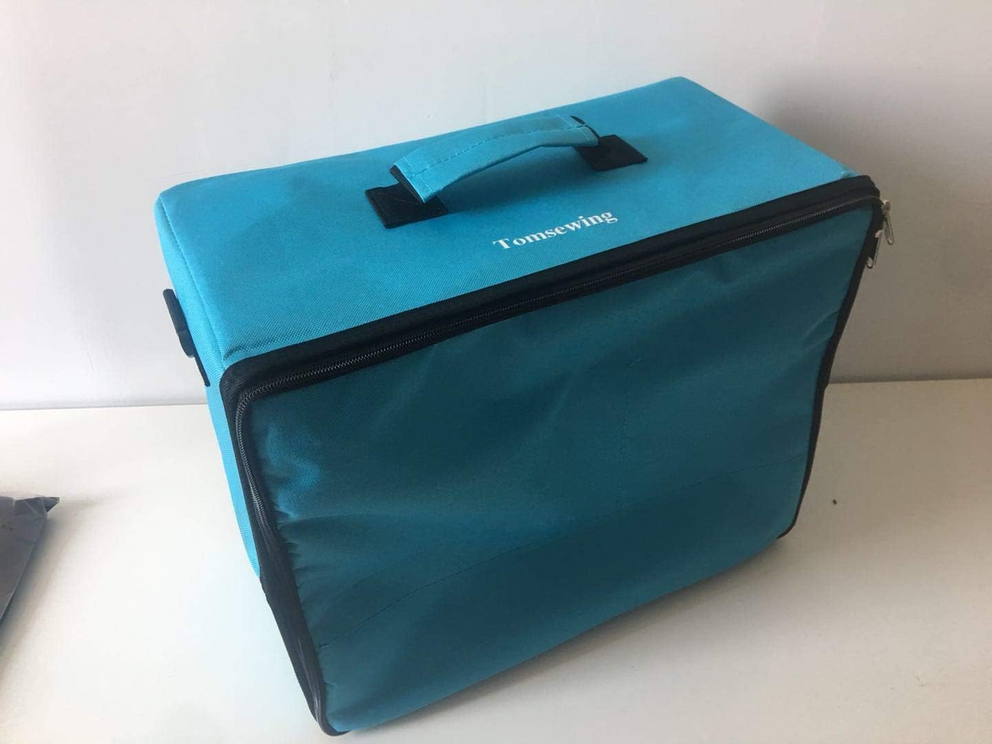 Axis Sewing Case, Portable Sewing Bag, Blue Sewing Machine Carrying Case, 16” Sewing Machine Cover, Foldable Travel Storage with Strap Waterproof Front Opening for Singer Brother Janome Baylock