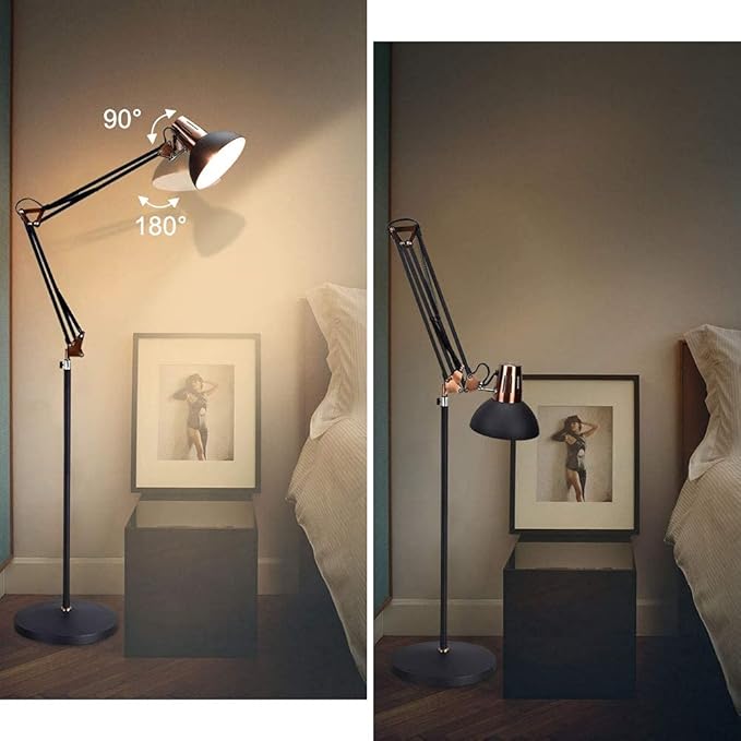 Depuley Depuley Vloerlamp op voet, flexibel, vloerlamp met robotarm, robotarm, moderne staande lamp van metaal, zwart, klassiek design (eenvoudig) voor slaapkamer en woonkamer, hoogte 160 cm, (lamp niet photo 3