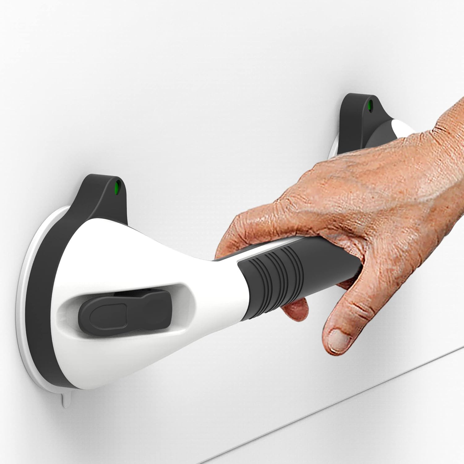 AquaChase 2-Pack 17" Suction Shower Grab Bar with Indicators, Tool-Free Installation, Steady Handle Balance Assist for Bathtub, Toilet, Bathroom (White/Black) : Health & Household